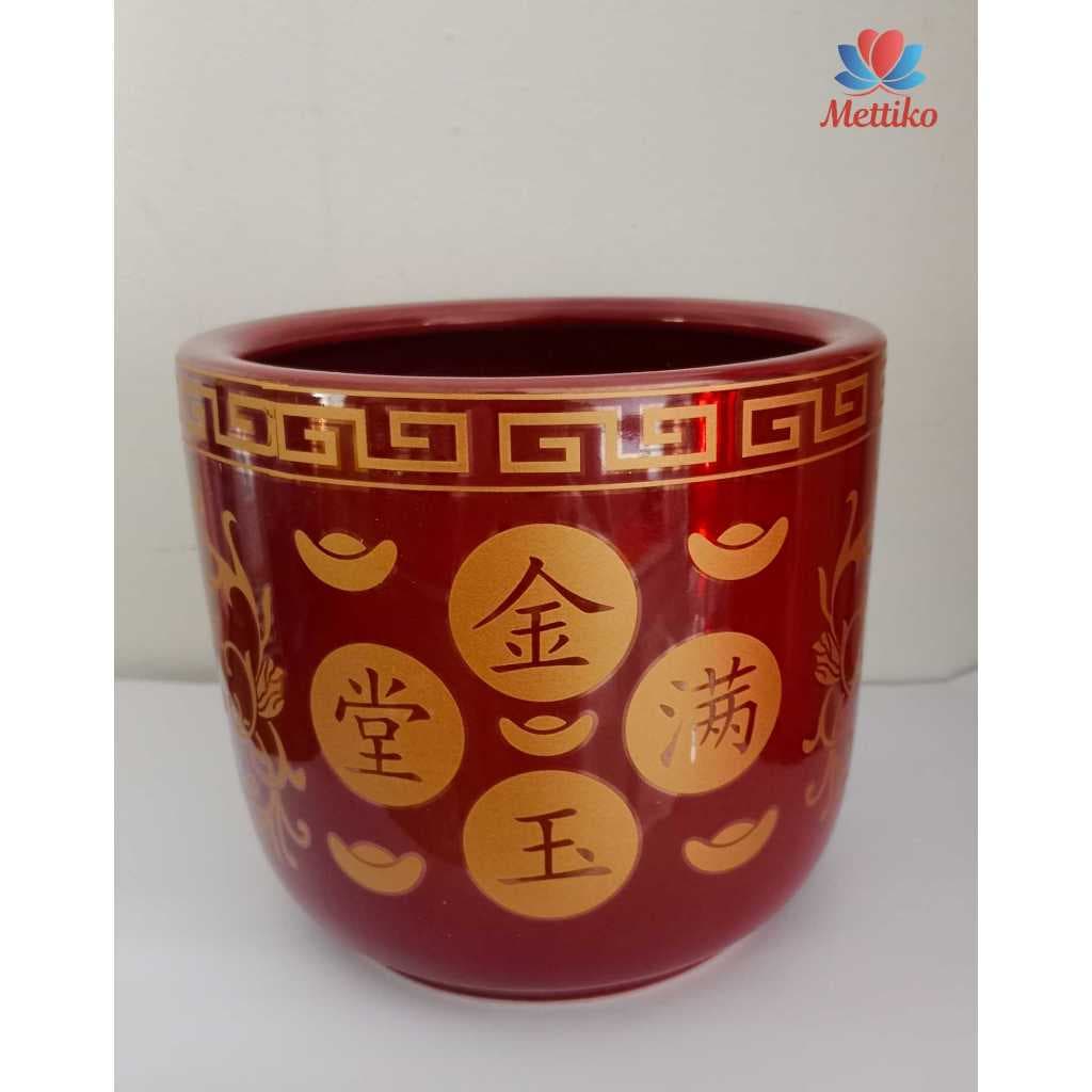 Tempat Bakar Dupa / Hiolo Keramik Merah Maroon